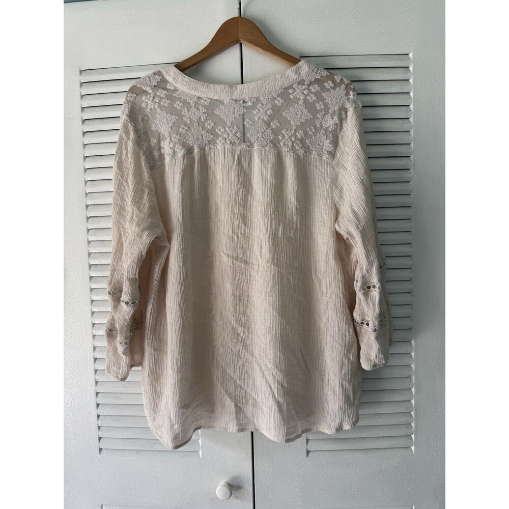 Studio Woman 2X Cream Boho Lace Crochet Tunic Top - Picture 8 of 9